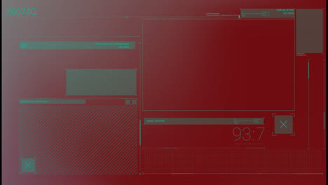 animación de la interfaz con el procesamiento de datos contra un fondo de gradiente rojo