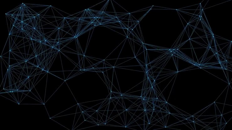Connessione di rete digitale astratta con nodi e linee blu luminosi