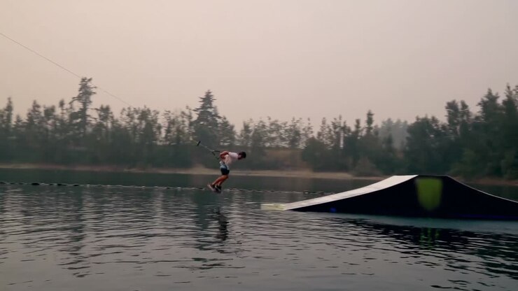 Man wakeboarding in the river 4k