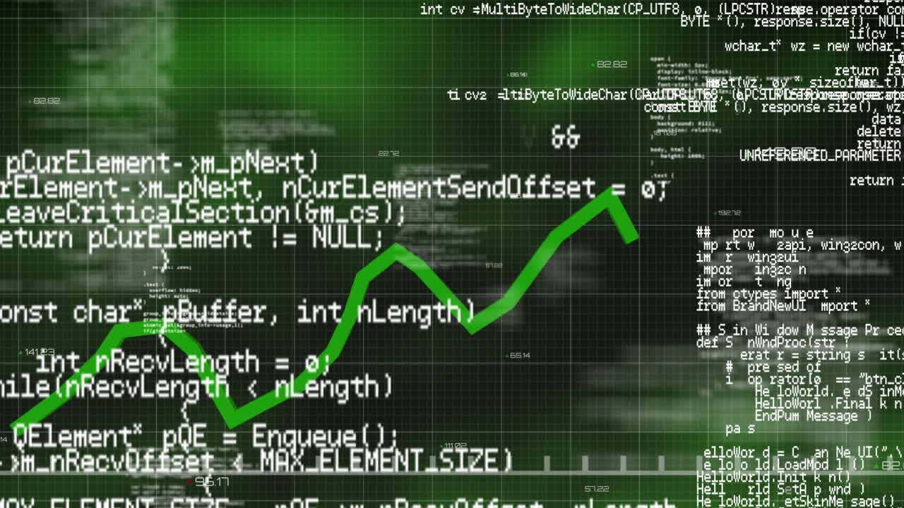 검은색 배경에 있는 데이터 처리 및 다이어그램의 애니메이션
