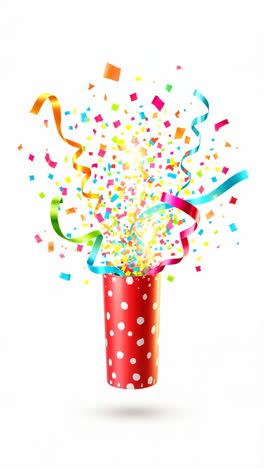 confetti and streamers exploding from a polka dot party cup