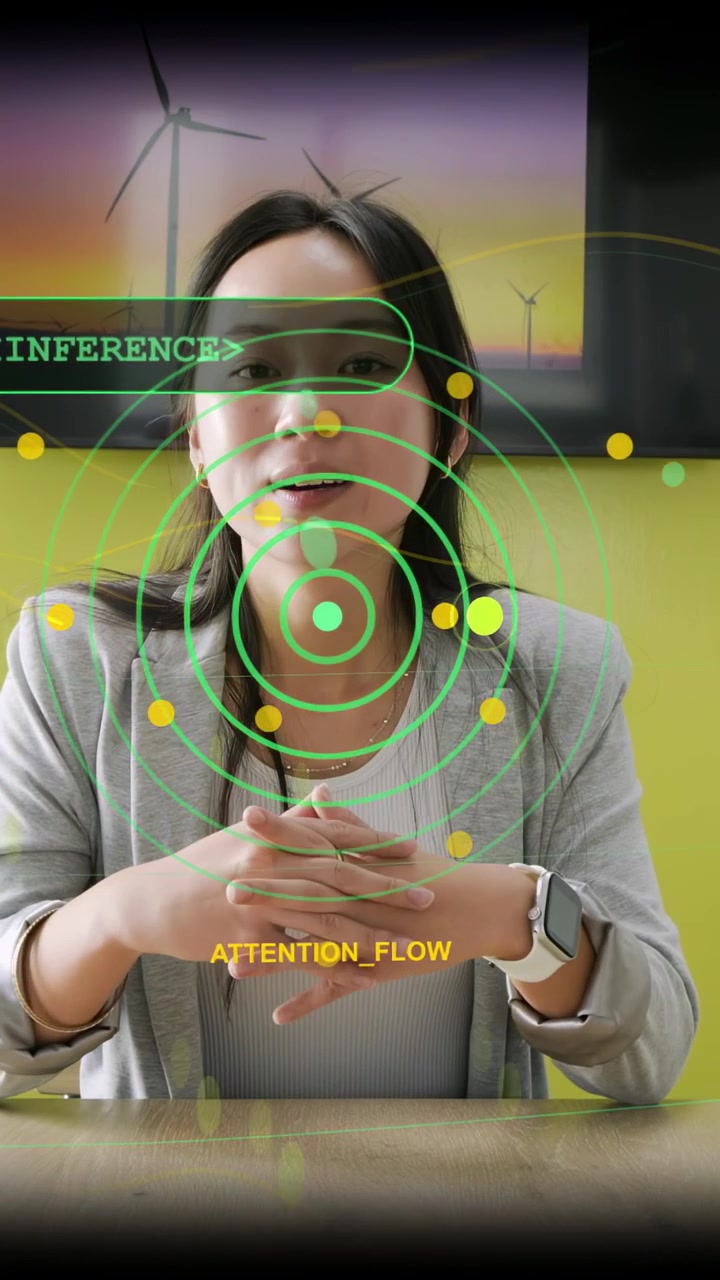 Vertical video: Speaker at desk, overlay showing and guiding gestures while explaining wind data
