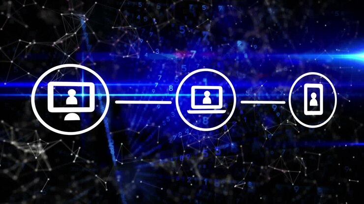 Rete di icone di connessione su sfondo nero