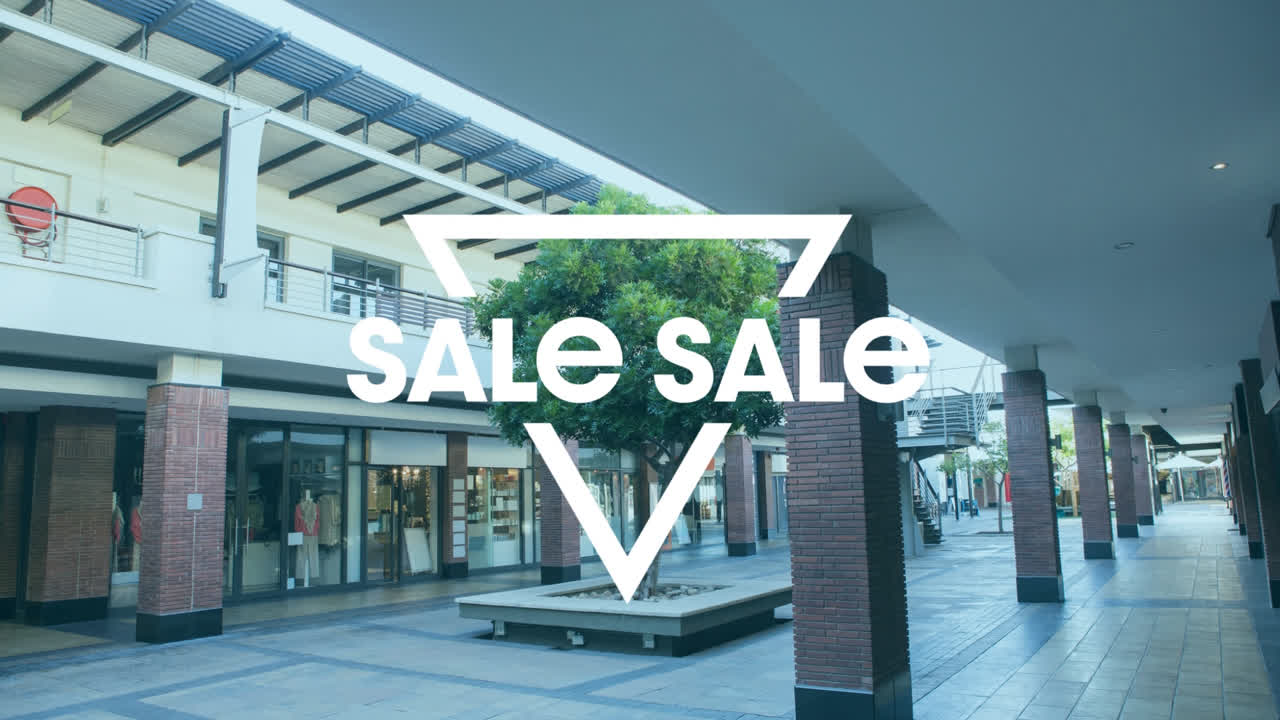 스트리트 뷰 위의 판매 텍스트와 기하학적 모양의 애니메이션