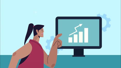 young woman with statistics in desktop