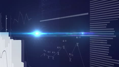 animación del procesamiento de datos financieros sobre un fondo azul