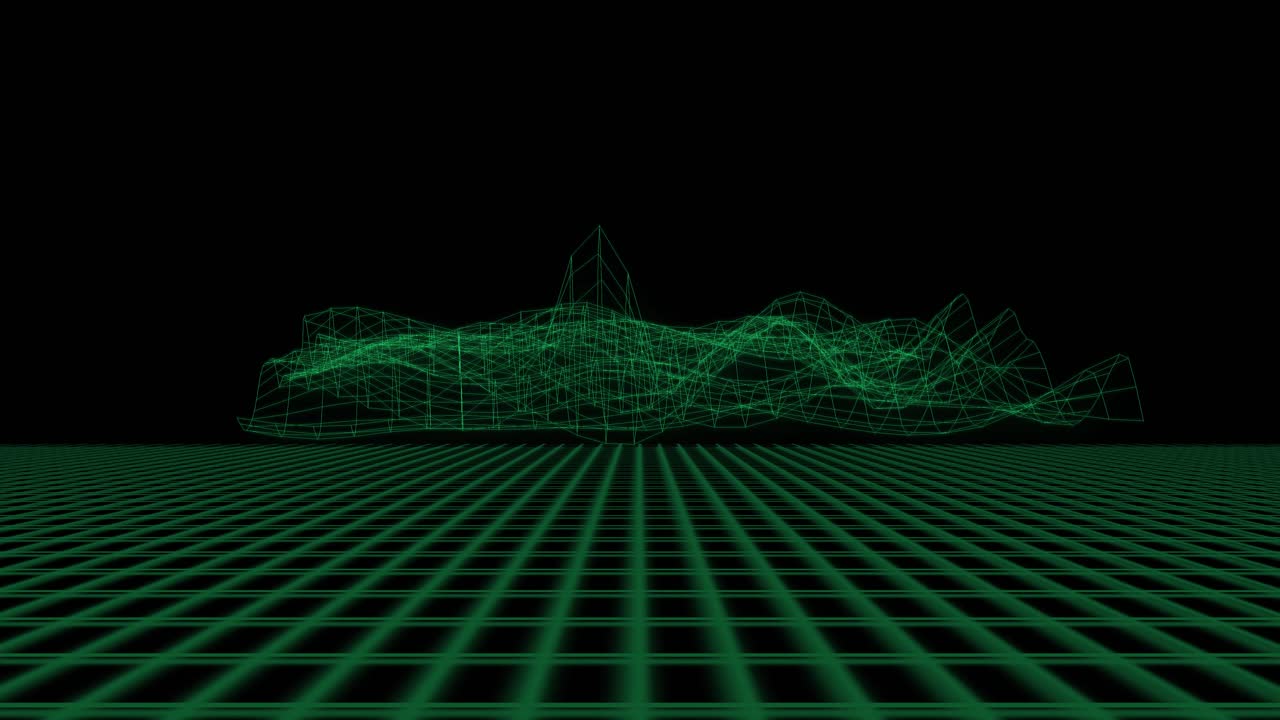 cuadrícula repetidora verde con malla 3d ondas sonoras rebotantes patrón de ondas onduladas