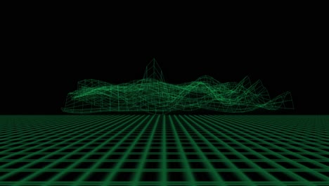 cuadrícula repetidora verde con malla 3d ondas sonoras rebotantes patrón de ondas onduladas