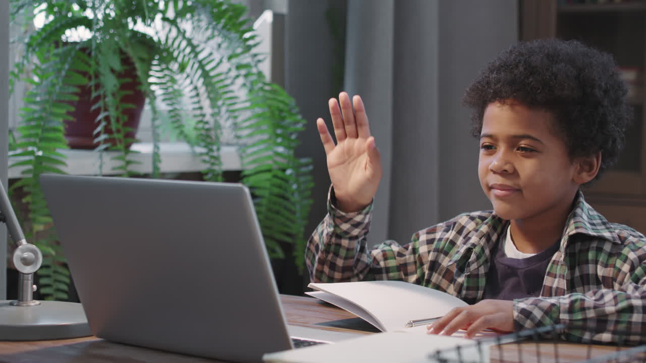 Afro Kid Studying Online At Home