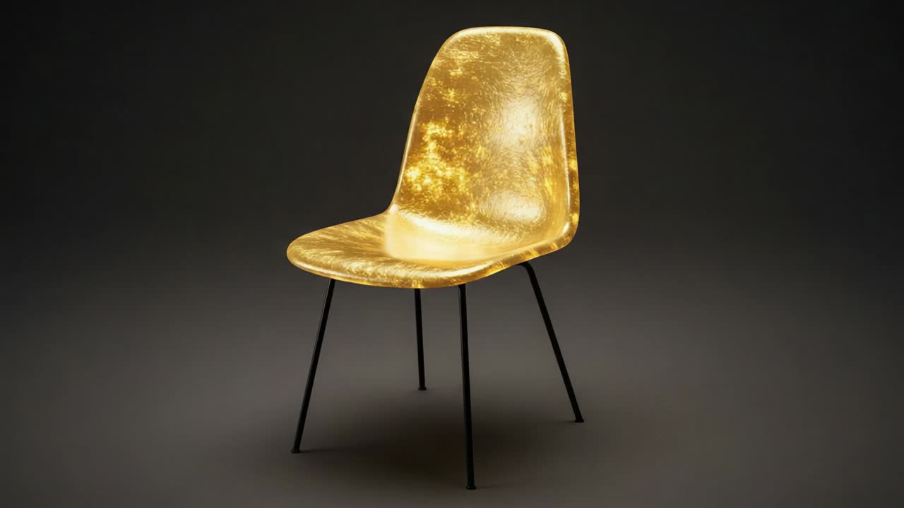 A Stunning Display of Artistic Design: The Radiant Golden Chair Illuminates Its Surroundings with Unique Textures and Shapes, Blending Elegance with Modern Aesthetics