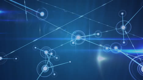 digital animation of network of connections against light trails on blue background