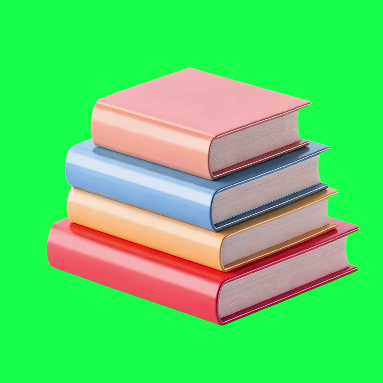 Colorful stacked hardcover books animation, transparent 4K video, green screen
