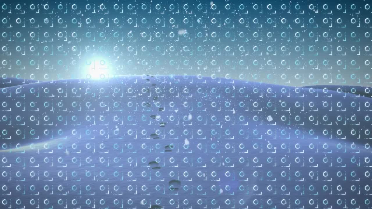 겨울 풍경 위에 내리는 모양과 눈의 애니메이션