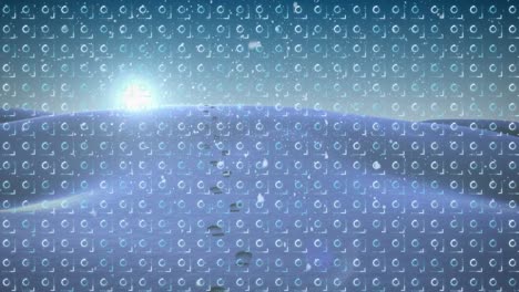 animation of shapes and snow falling over winter landscape