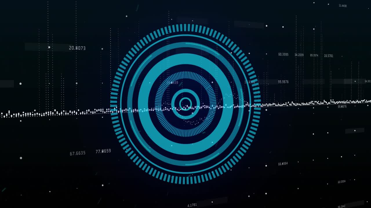 파란색 둥근 스캐너의 애니메이션과 검은색 배경에 대한 데이터 처리
