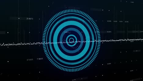 animation of blue round scanner and data processing against black background