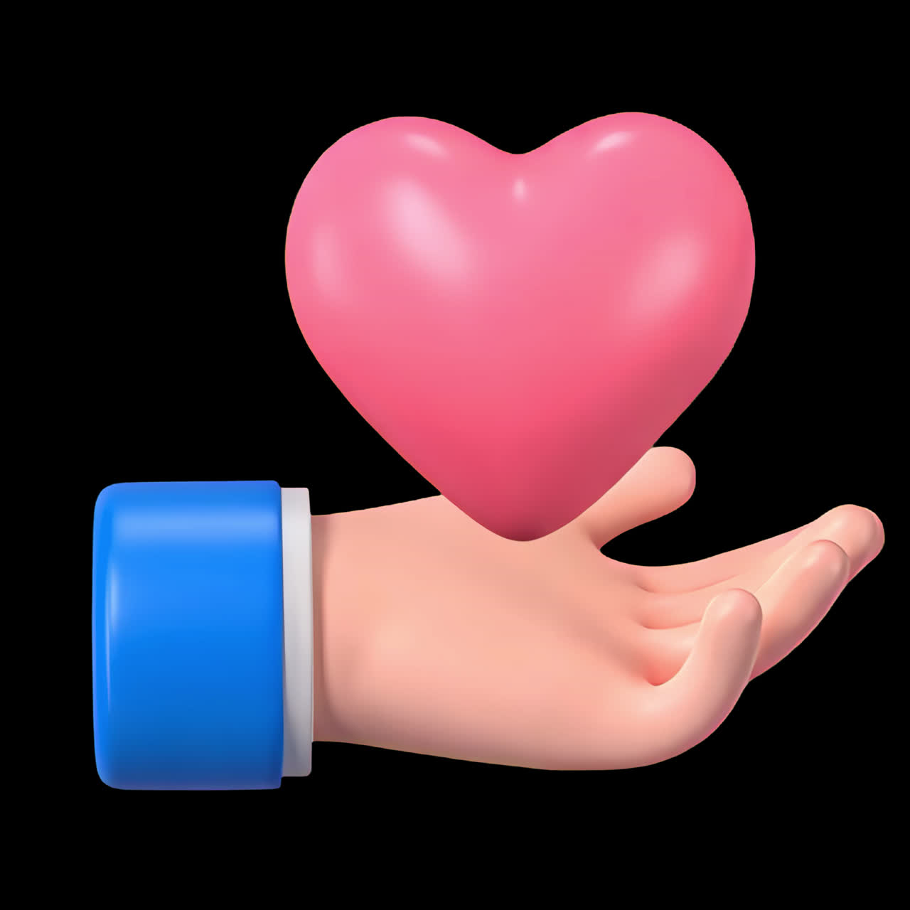 3D heart floating above hand animation isolated asset, transparent 4K video, alpha channel, ProRes