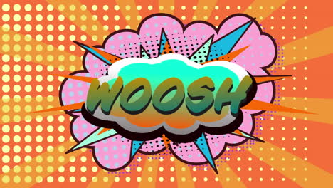 woosh text on speech bubble against dots on orange background