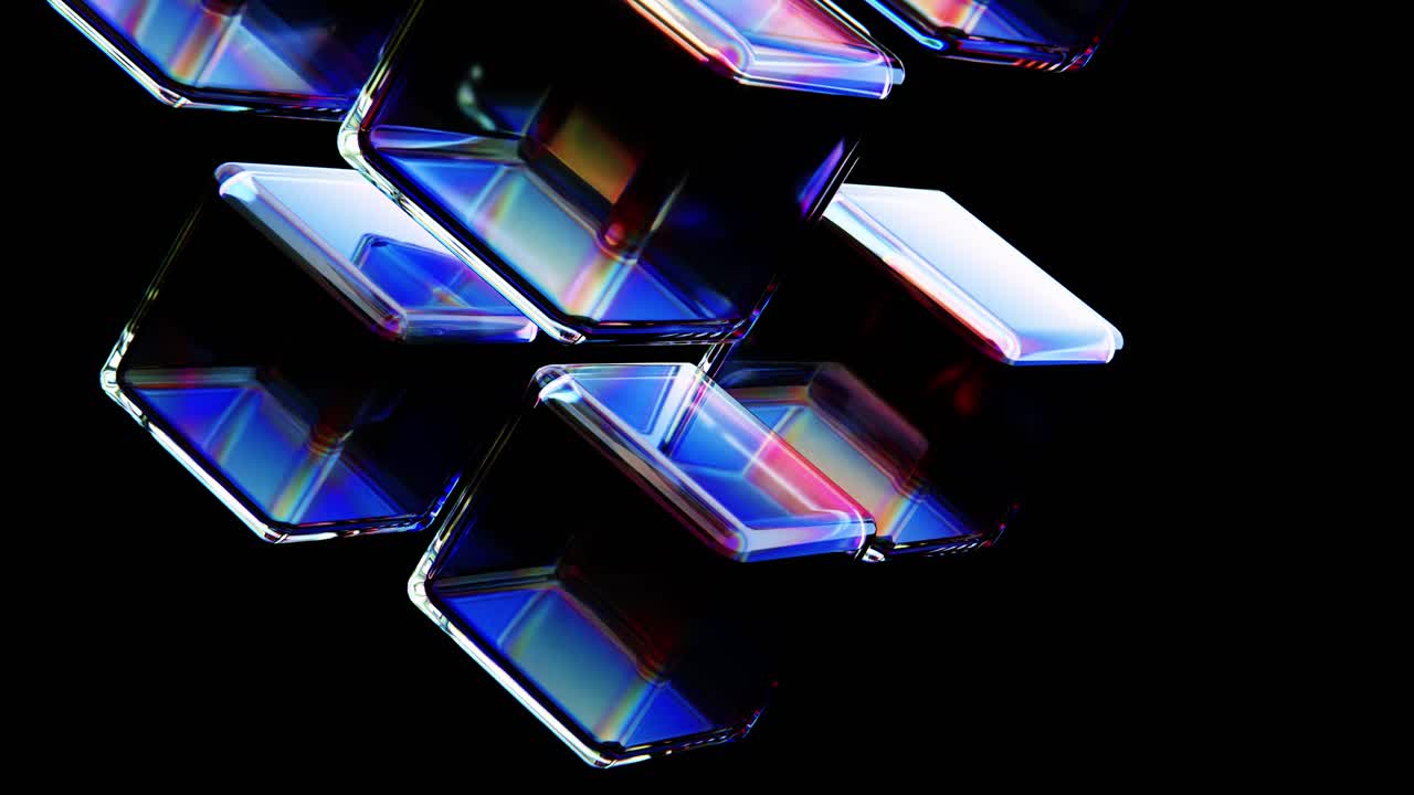 Abstract Rotating Glass Cubes with Colorful Light Refractions