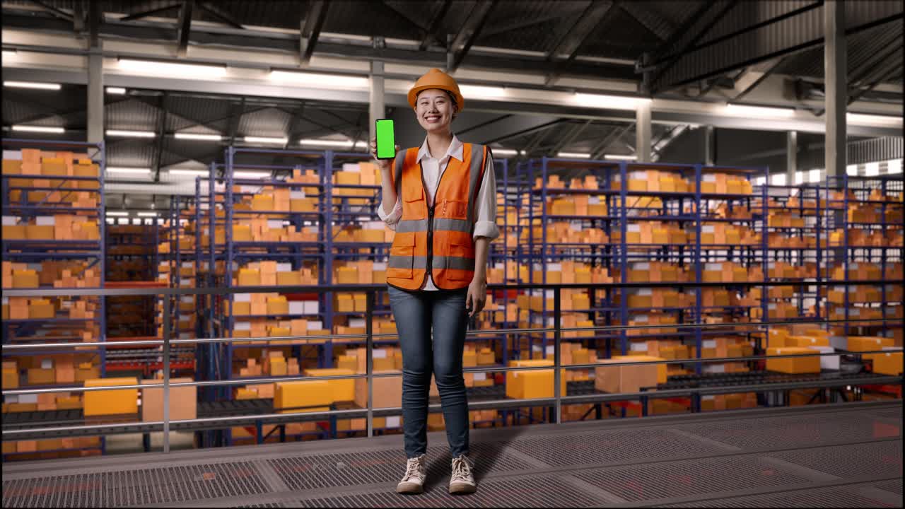 trabajador de almacén con teléfono móvil