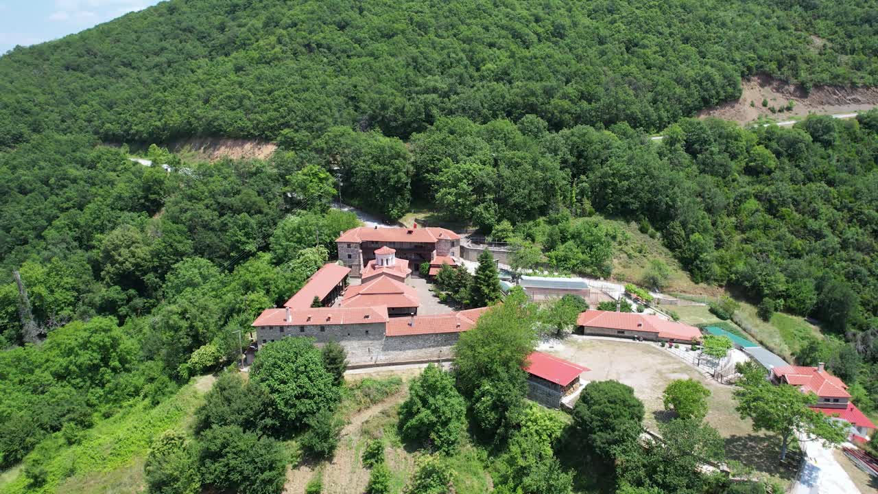 Rentina Monastery in Agrafa Mountains Greece, Aerial Point of Interest Shot