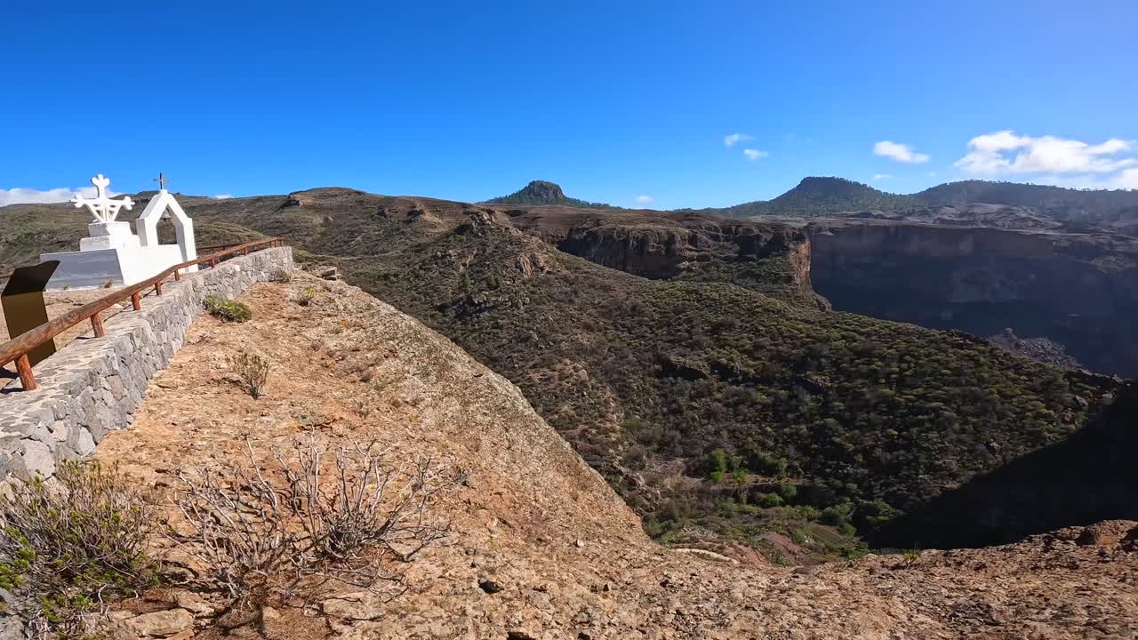 Paesaggio panoramico del canyon con escursionista