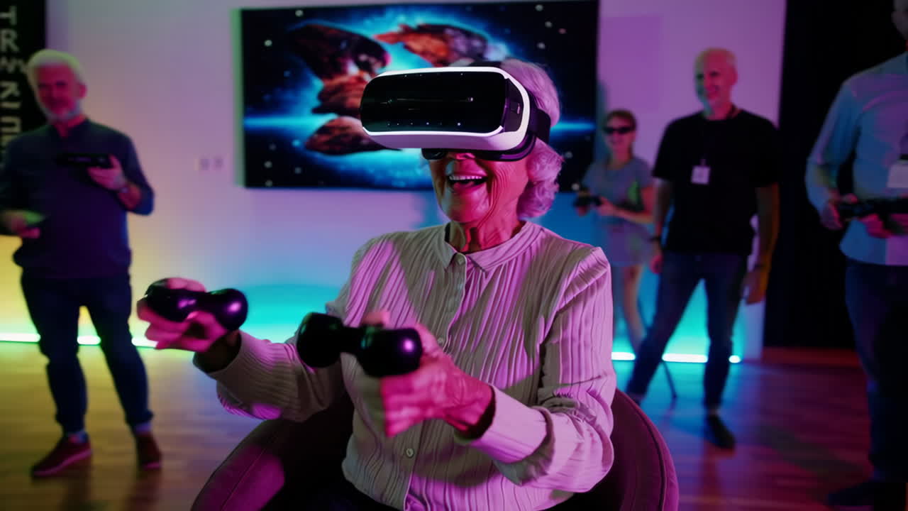 Seniors enjoying an immersive virtual reality gaming experience