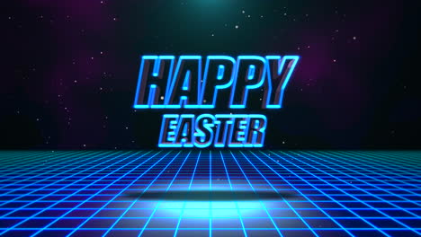 Happy-Easter-with-retro-blue-grid-and-glitters-in-galaxy