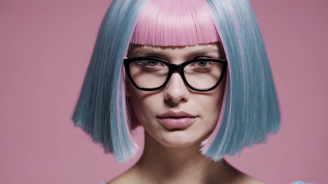 Woman with Pink and Blue Hair and Glasses