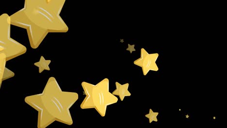 animation of gold christmas stars falling on black background