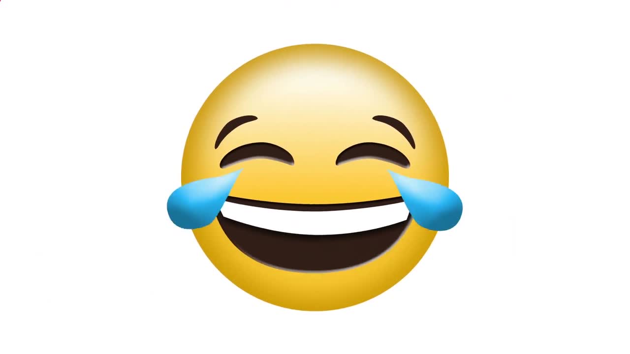 Digital animation of decorative designs over laughing face emoji against white background