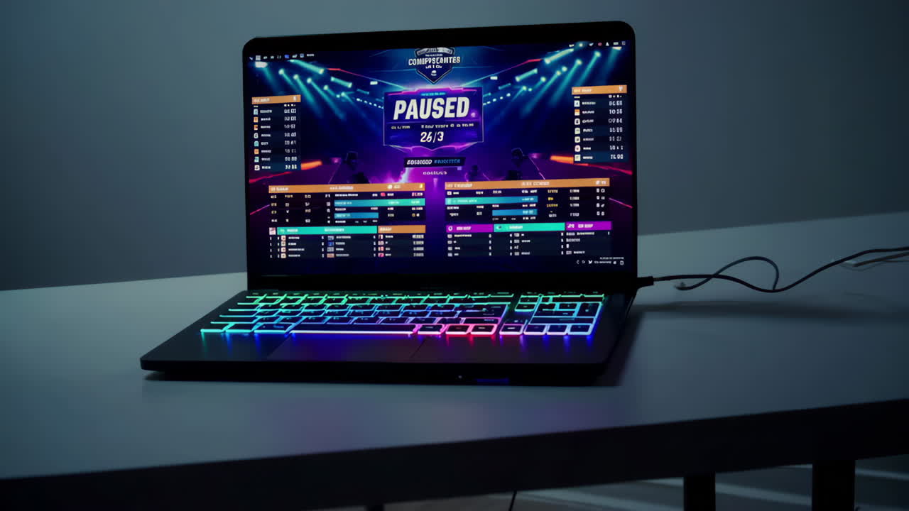 Laptop displaying an esports tournament paused screen