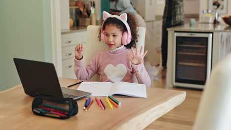 girl using laptop for online learning at home