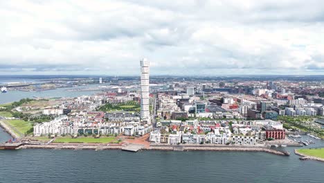 Malmo,-Sweden-aerial-panorama-cityscape-from-seaside