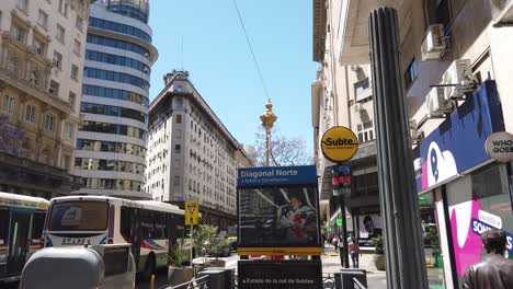 city streets of buenos aires argentina with public transport and heritage buildings, subway underground entrance