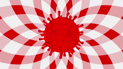 representation of a sars-cov-2 cell spinning in a red and white butterfly spiral background, covid-19 particle 2d animation 4k 60 ffs