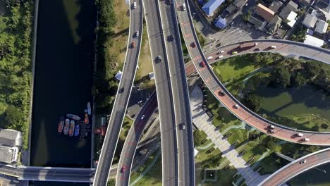 aerial view of bangkok busy highway taken in afternoon