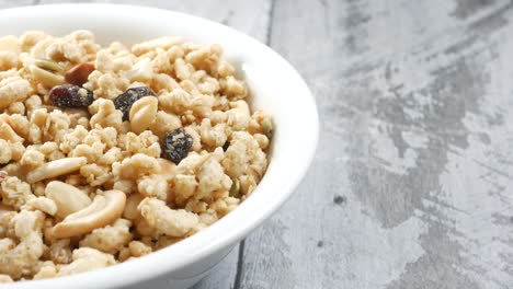 detail shot of granola musli in a bowl