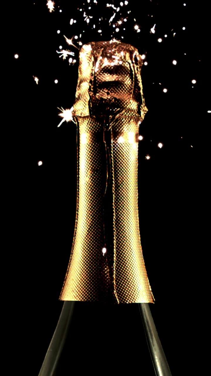 Festlig gylden champagneflaske med faldende gnister