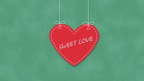 sweet love with red heart on green gradient