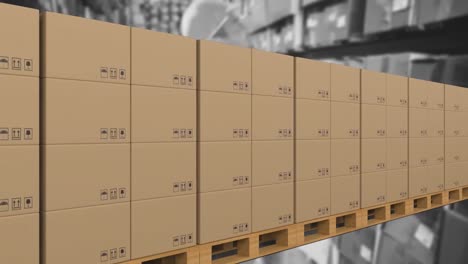 Animation-of-boxes-on-conveyor-belt-over-caucasian-male-worker-in-warehouse