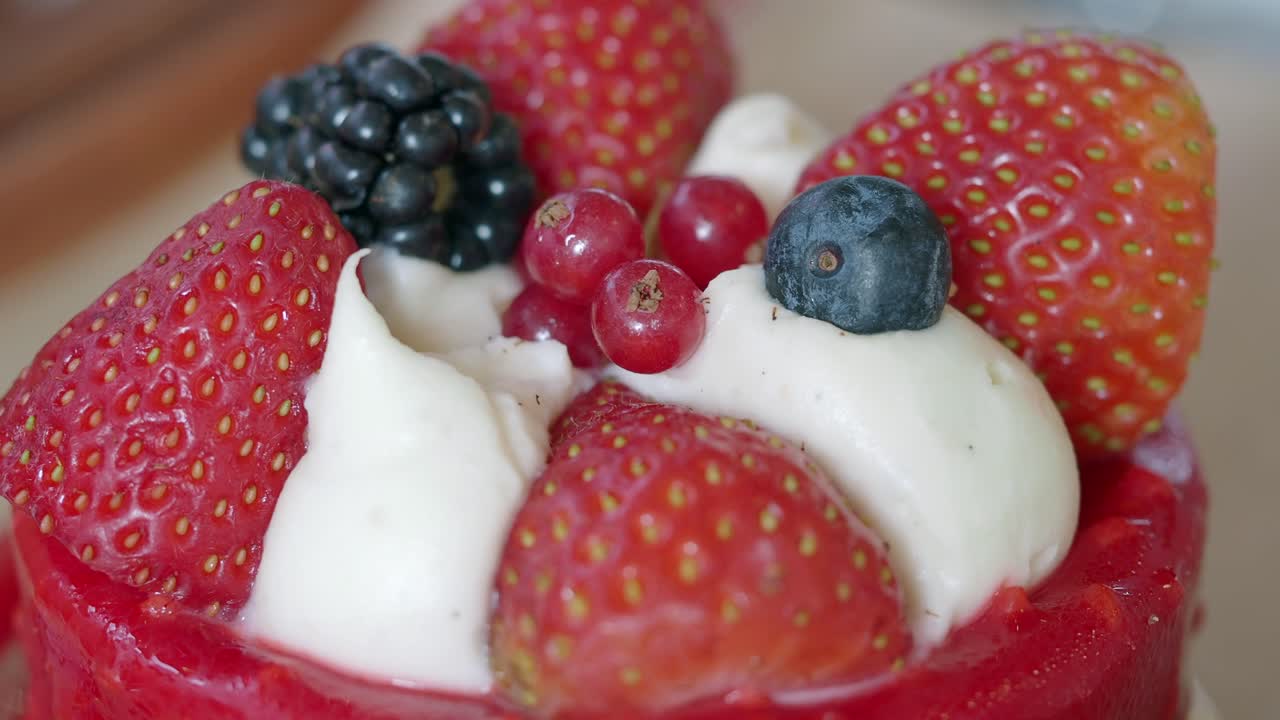 Strawberry Dessert with Whipped Cream and Berries