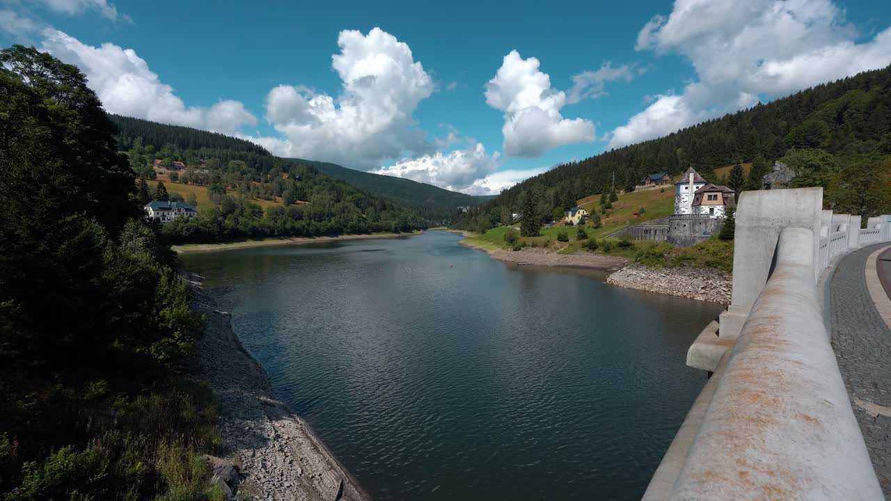 Scenic Lake and Mountain View from a Bridge