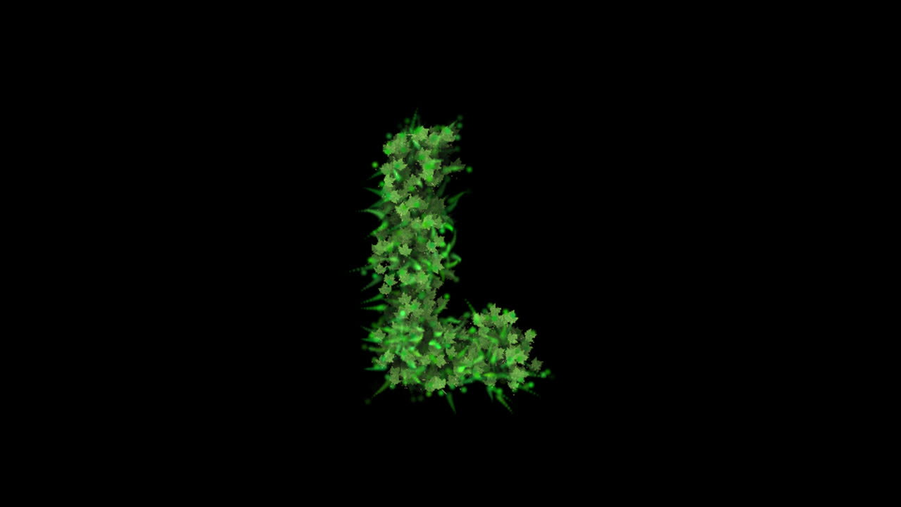 Green leaves forming letter L on transparent background