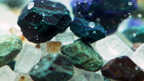 a stunning close-up of diverse gems and crystals showcasing their unique colors and textures, capturing the beauty of natural mineral formations