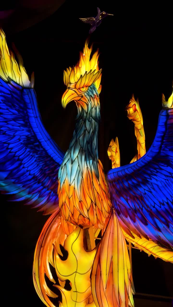 Phoenix light statue with colorful light show