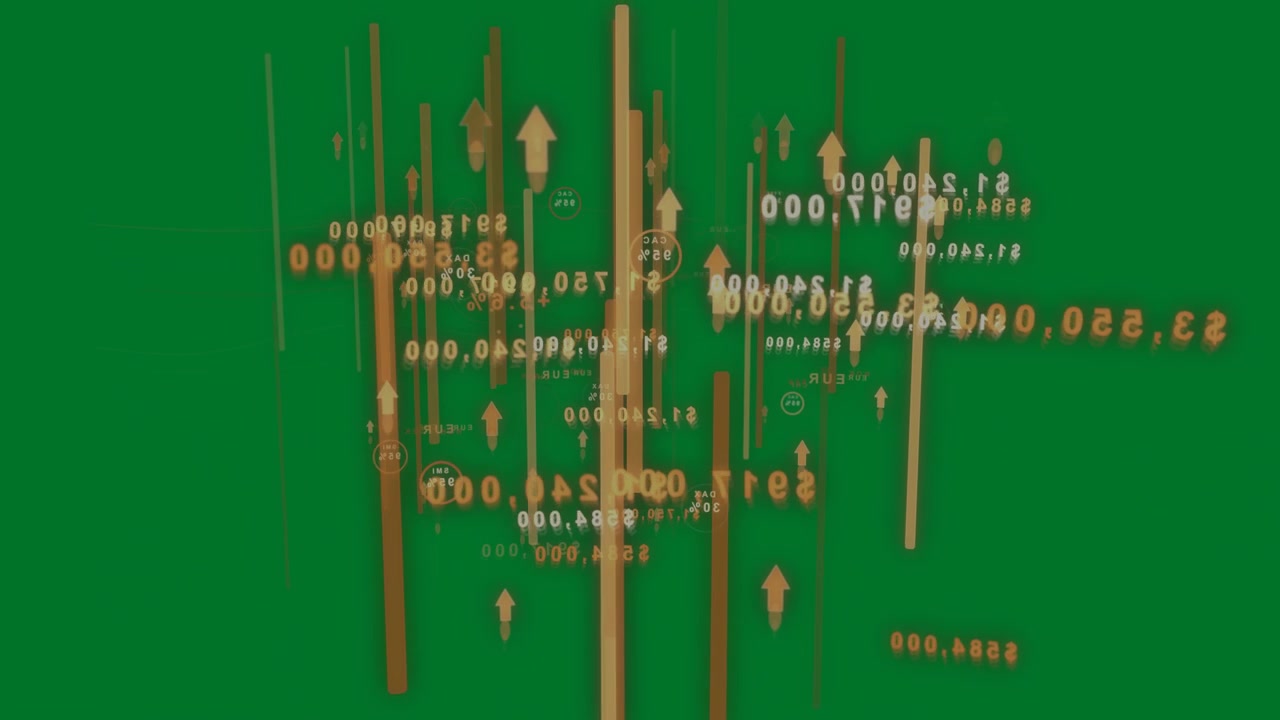 Frames 1-3 spawning bars 3D cluster emerging rotating, visualizing market data on transparent bg
