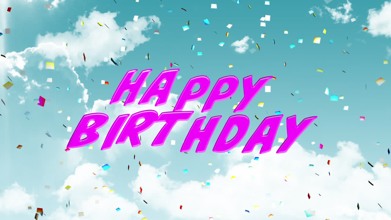 구름이 있는 파란 하늘에 쓴 생일 축하