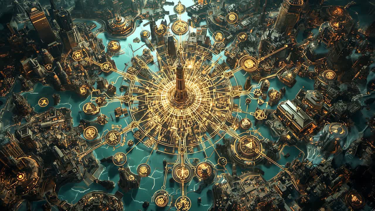 Futuristic Cyberpunk City Network Visualization