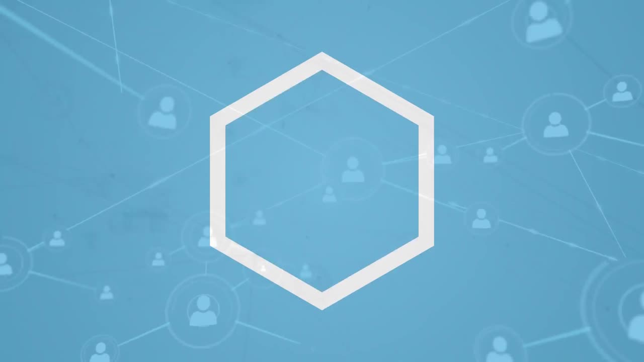 연결 네트워크에서 회전하는 육각형의 애니메이션